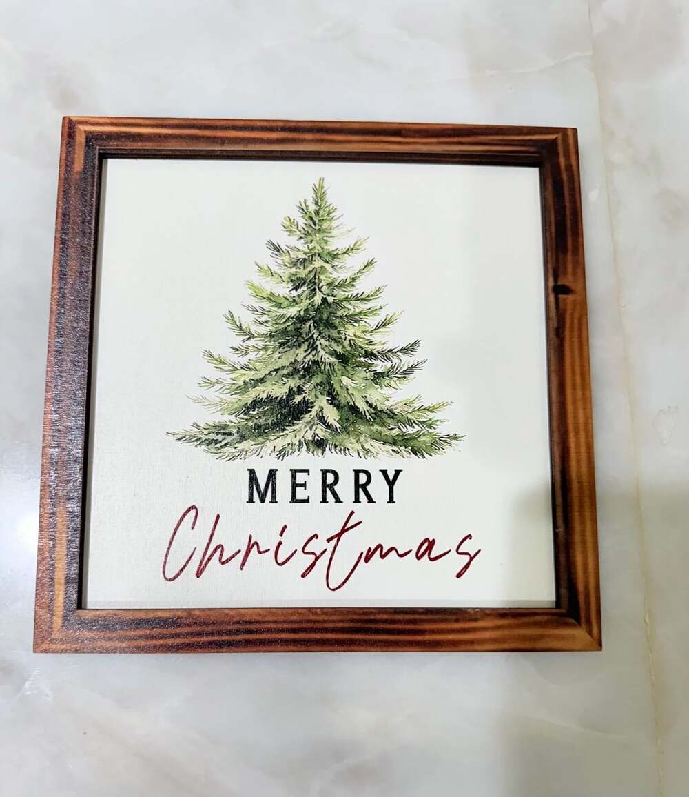 Merry Christmas Wall Sign Size 8x8 Wood Frame Holiday Decor